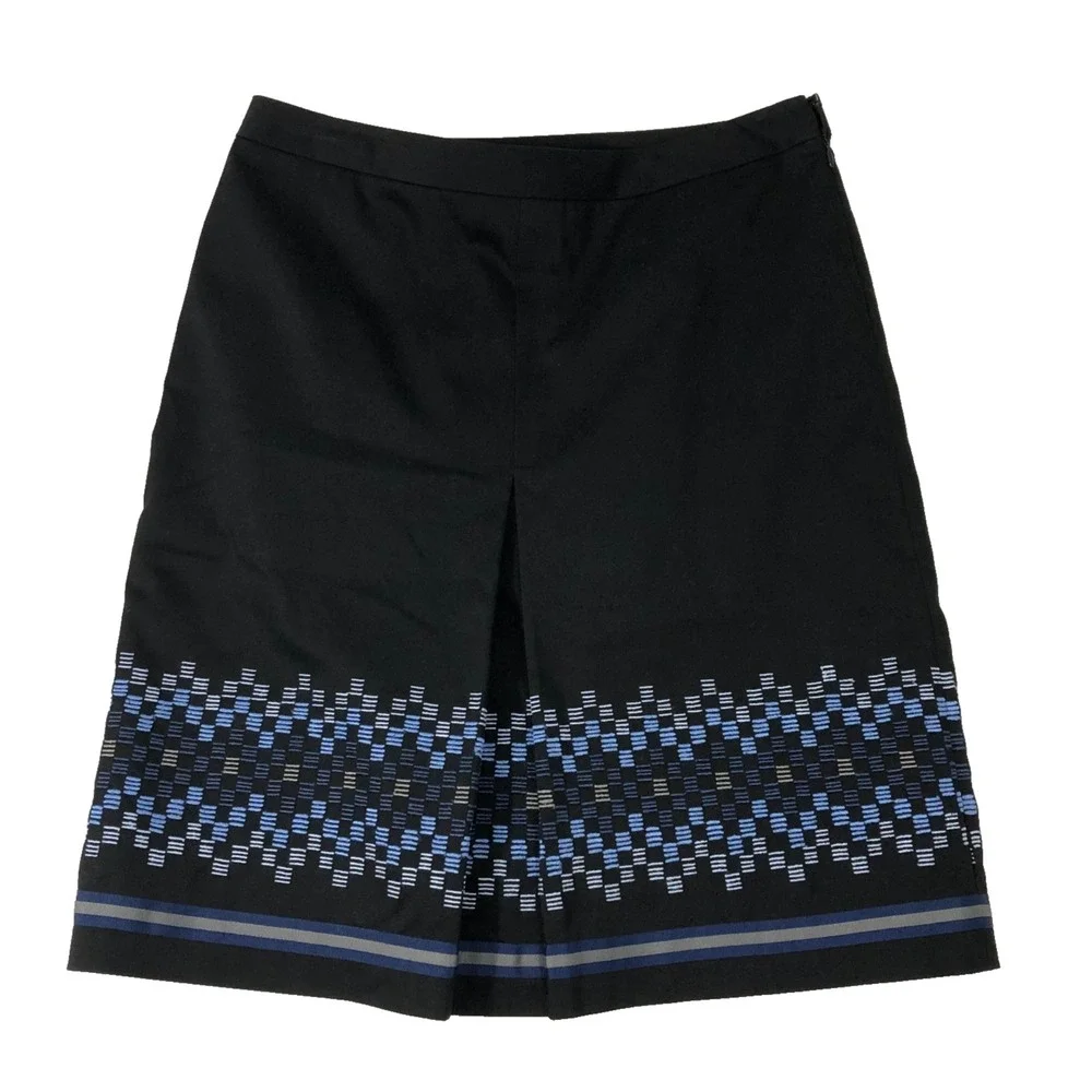 Ann Taylor LOFT Skirt‎ Women's Size 6 Black Front Pleat Embroidered Hem Side Zip